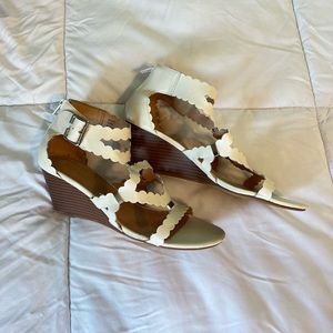 White wedge high heels